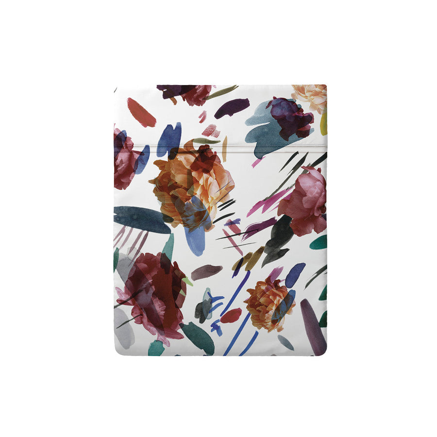 Drap plat satin de coton - Arty flowers Blanc