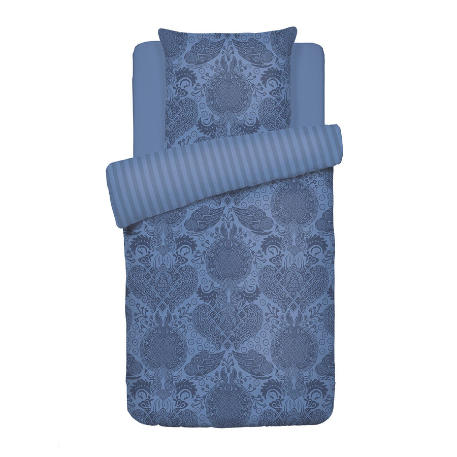 Housse de couette + taie(s) d'oreiller satin de coton - Arles bleu