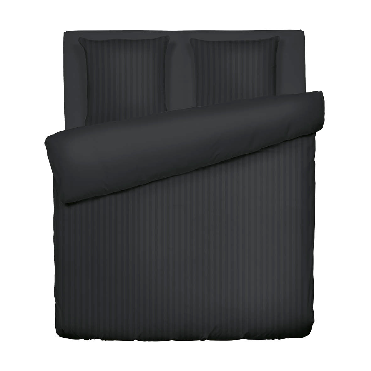 Housse de couette + taie(s) d'oreiller satin de coton rayure tissé dobby - Noir