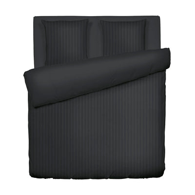 Housse de couette + taie(s) d'oreiller satin de coton rayure tissé dobby - Noir