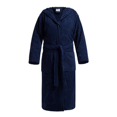 Hooded bathrobe - Rayures tissées Jacquard Dark blue