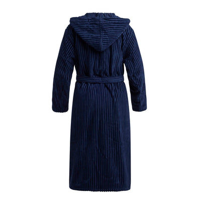 Hooded bathrobe - Rayures tissées Jacquard Dark blue