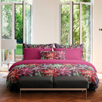 Duvet cover + pillowcase(s) cotton satin - Fleurs psychédéliques Fuchsia