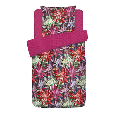 Duvet cover + pillowcase(s) cotton satin - Fleurs psychédéliques Fuchsia