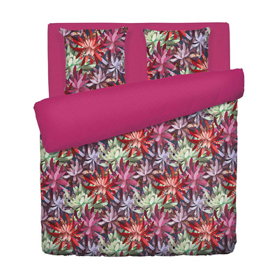 Duvet cover + pillowcase(s) cotton satin - Fleurs psychédéliques Fuchsia