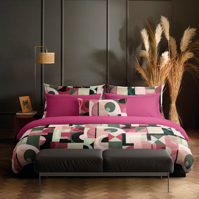 Duvet cover + pillowcase(s) cotton satin - Collage Wild berry