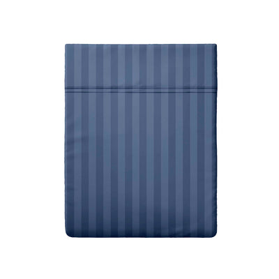 Drap plat satin de coton rayure tissé dobby - Bleu