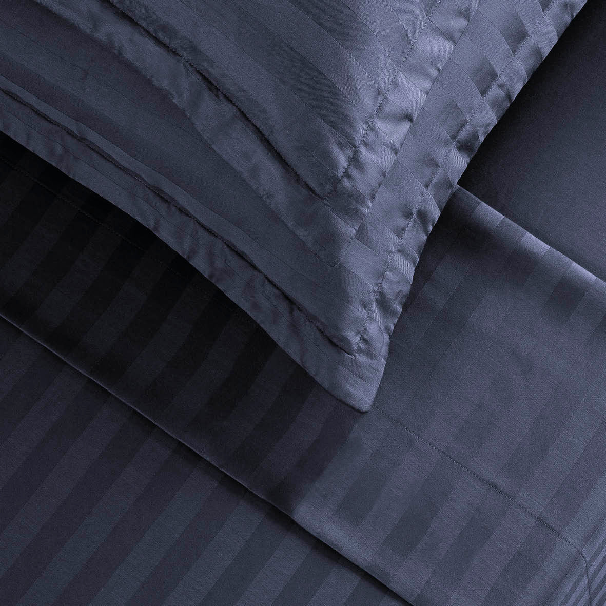 Ensemble de draps satin de coton rayure tissé dobby - Bleu foncé