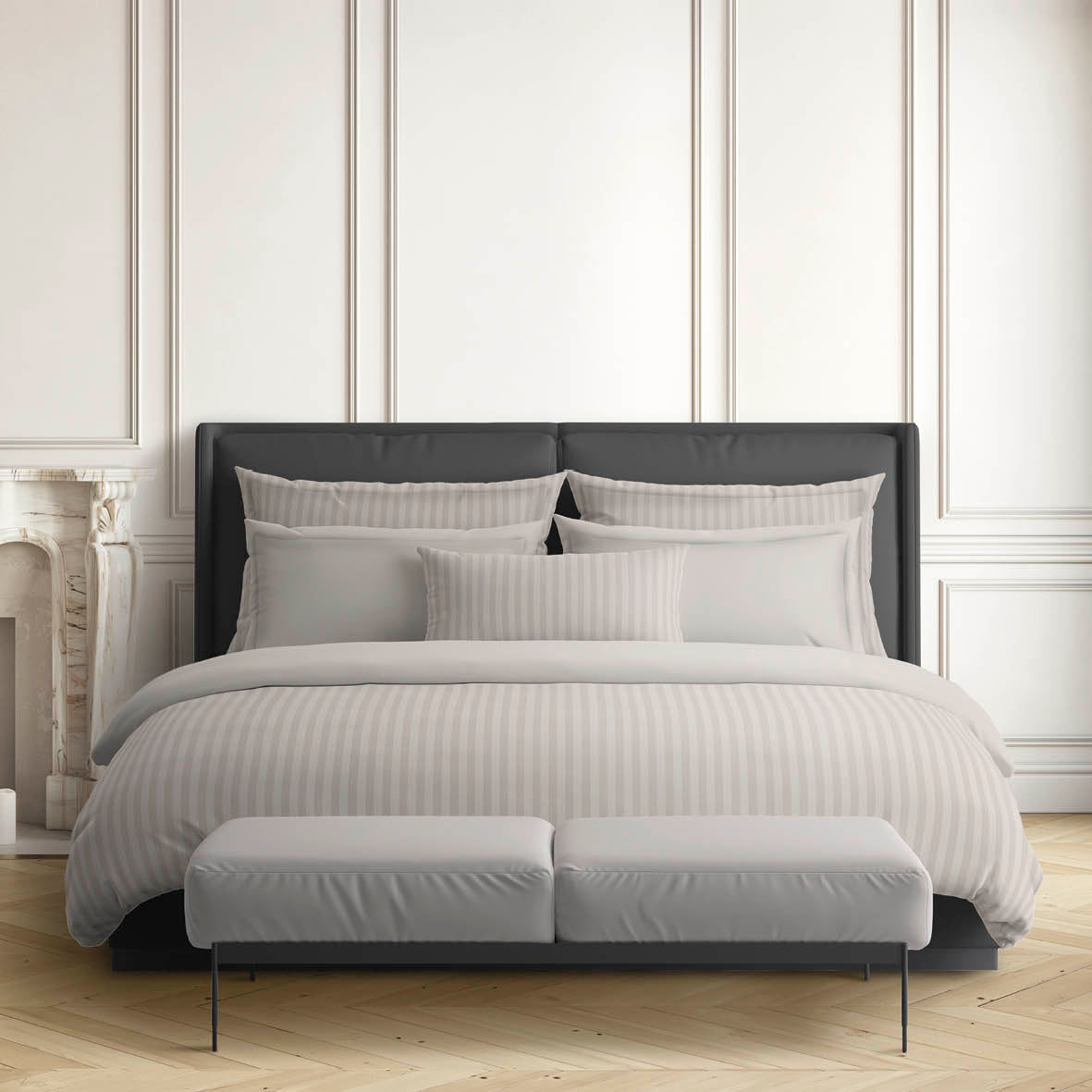 Flat sheet cotton satin dobby stripe woven  -Taupe