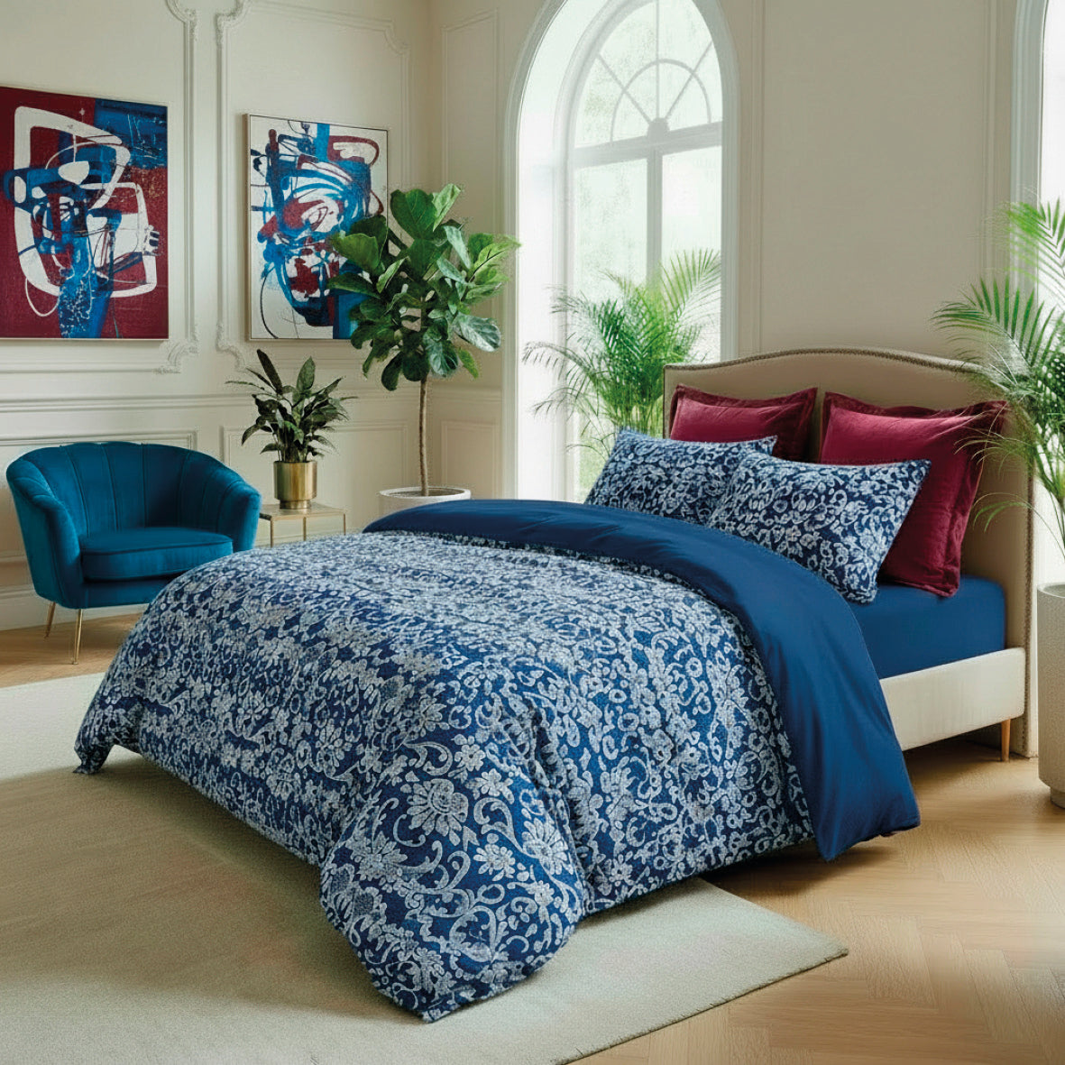 Couvre-lit satin de coton Passementerie Bleu - 220 x 250 cm - 220 x 250 cm