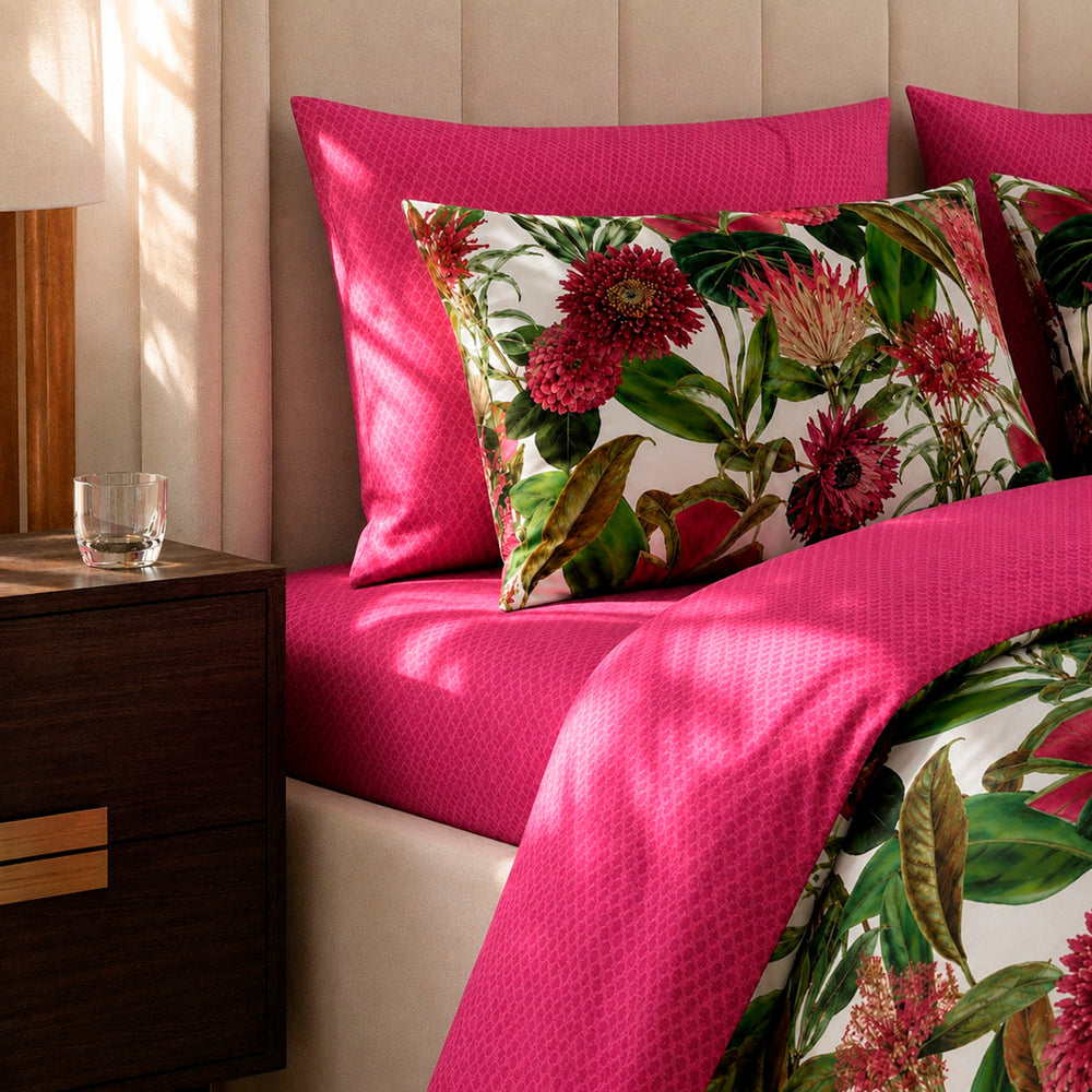 Drap-housse satin de coton - Garden Micro Fuchsia