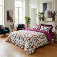 Drap plat satin de coton - Arty flowers Blanc - 240 x 300 cm