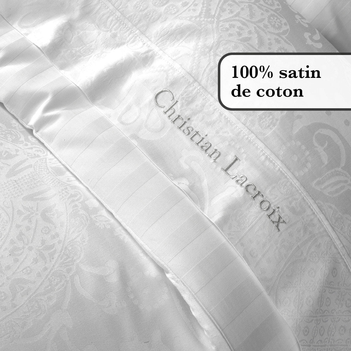 Drap plat satin de coton - Jacquard Arles Blanc - CXL by Christian Lacroix Maison