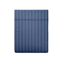 Drap plat satin de coton rayure tissé dobby - Bleu