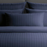 Drap plat satin de coton rayure tissé dobby - Bleu foncé