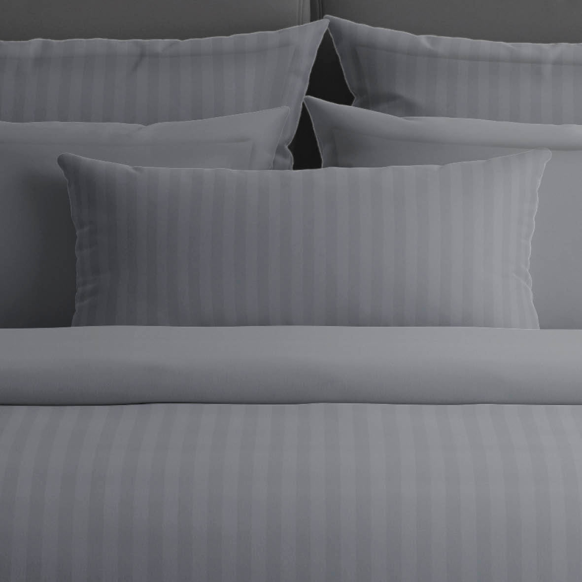 Drap plat satin de coton rayure tissé dobby - Gris foncé