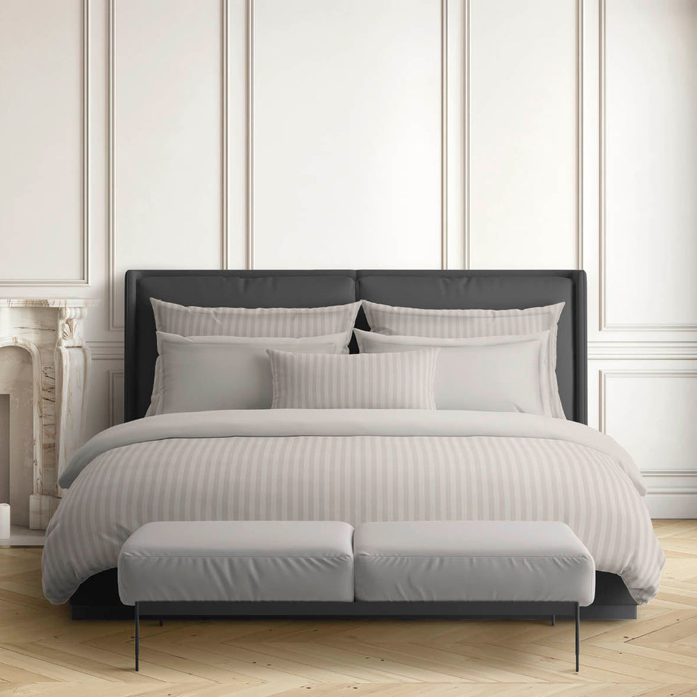 Drap plat satin de coton rayure tissé dobby - Taupe