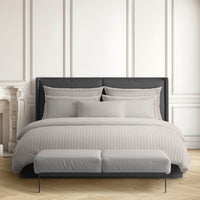 Drap plat satin de coton rayure tissé dobby - Taupe