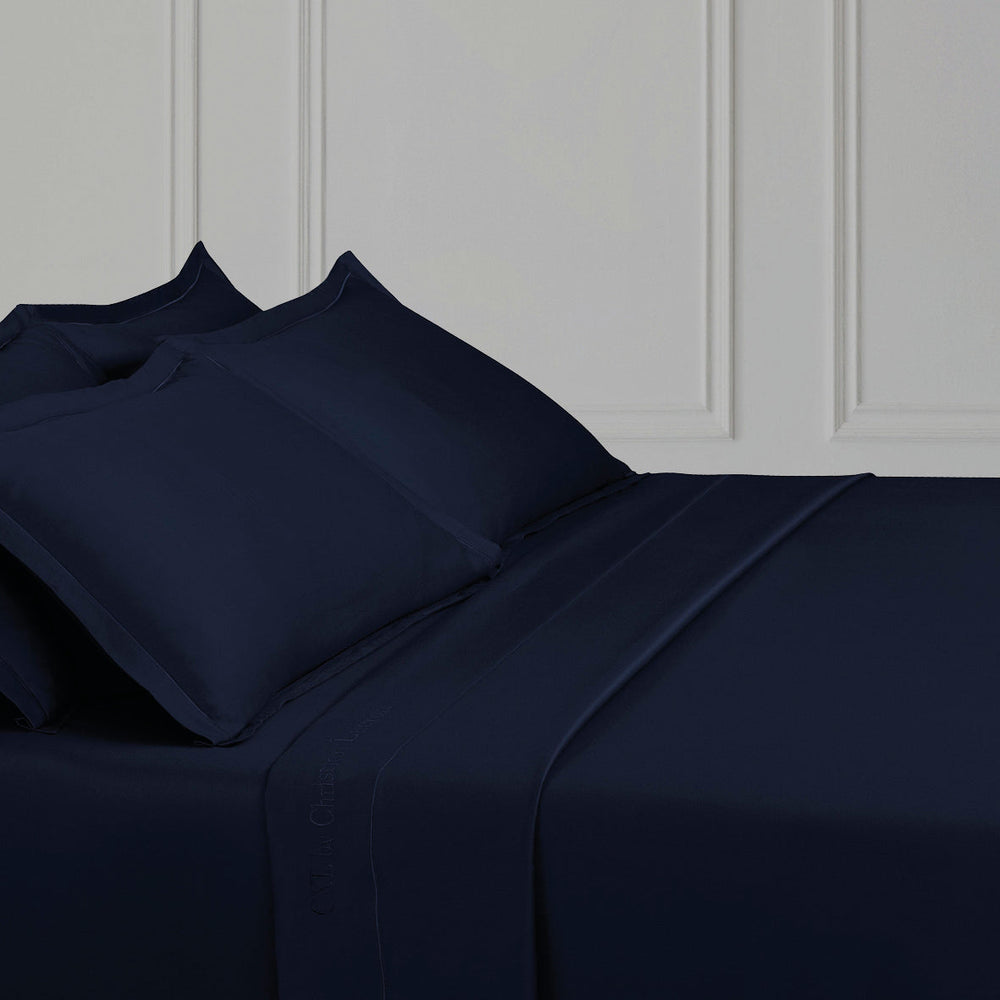 Drap plat satin de coton - Uni 1 baratta Bleu 11