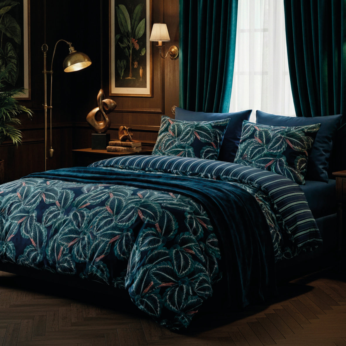Édredon avec glands satin de coton Calathea Bleu foncé - 140 x 200 cm - 140 x 200 cm