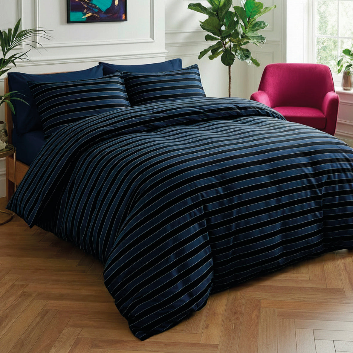Édredon avec glands satin de coton Eclipse Bleu foncé - 140 x 200 cm - 140 x 200 cm