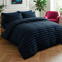 Édredon avec glands satin de coton Eclipse Bleu foncé - 140 x 200 cm - 140 x 200 cm