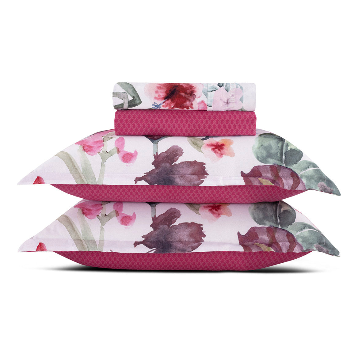 Ensemble de draps : drap-housse, drap plat, taie(s) d'oreiller en satin de coton - dessin Exotique Framboise - CXL by Christian Lacroix Maison