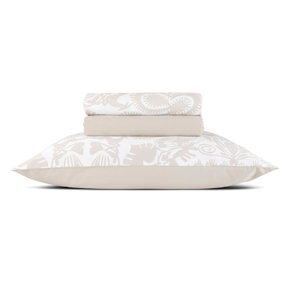 Ensemble de draps : drap-housse, drap plat, taie(s) d'oreiller en satin de coton - dessin Love Stories Taupe - Drap plat : 150 x 290 cm / Drap-housse : 80/90 cm x 190/200 cm - CXL by Christian Lacroix Maison