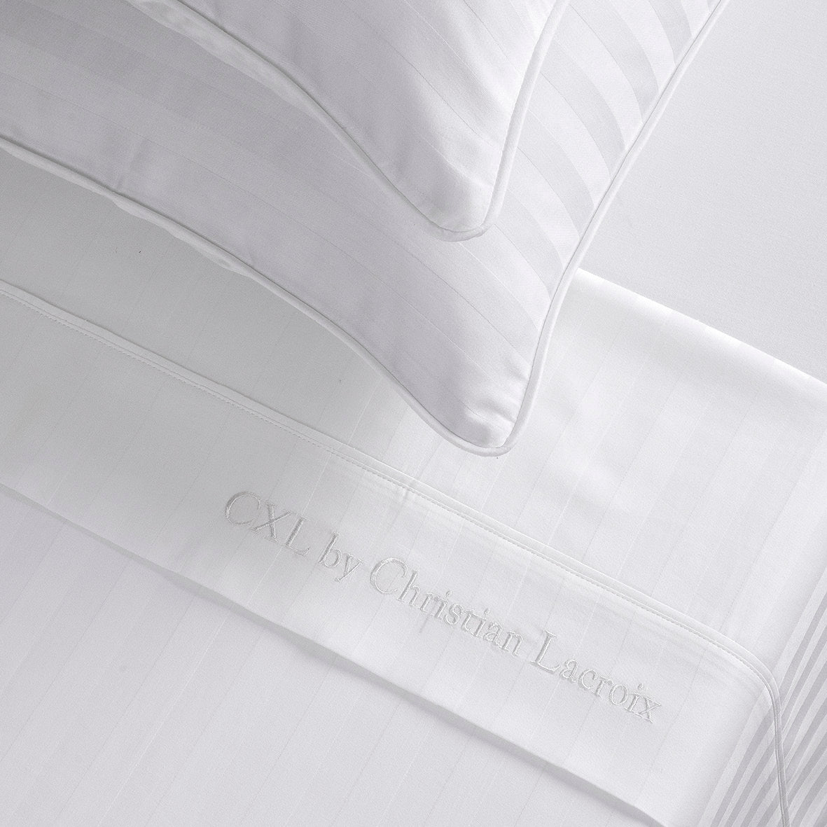 Ensemble de draps  : drap-housse, drap plat, taie(s) d'oreiller en satin de coton - tisse Jacquard - Blanc - CXL by Christian Lacroix Maison
