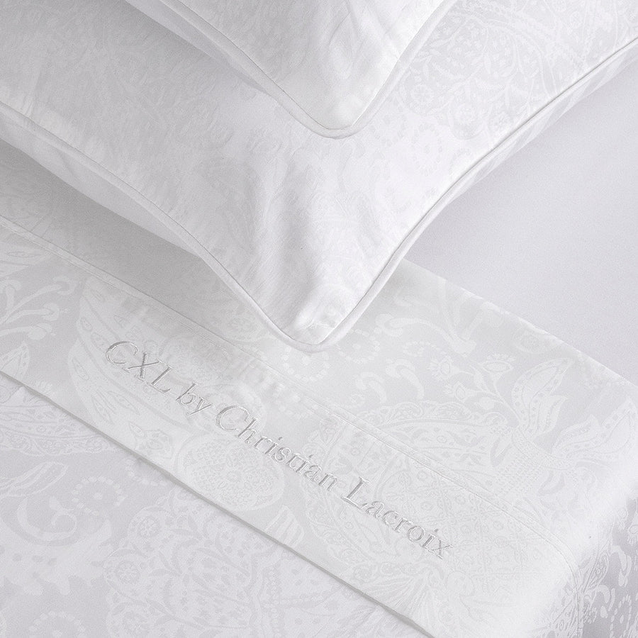 Sheet set cotton satin - Jacquard woven - Arles white