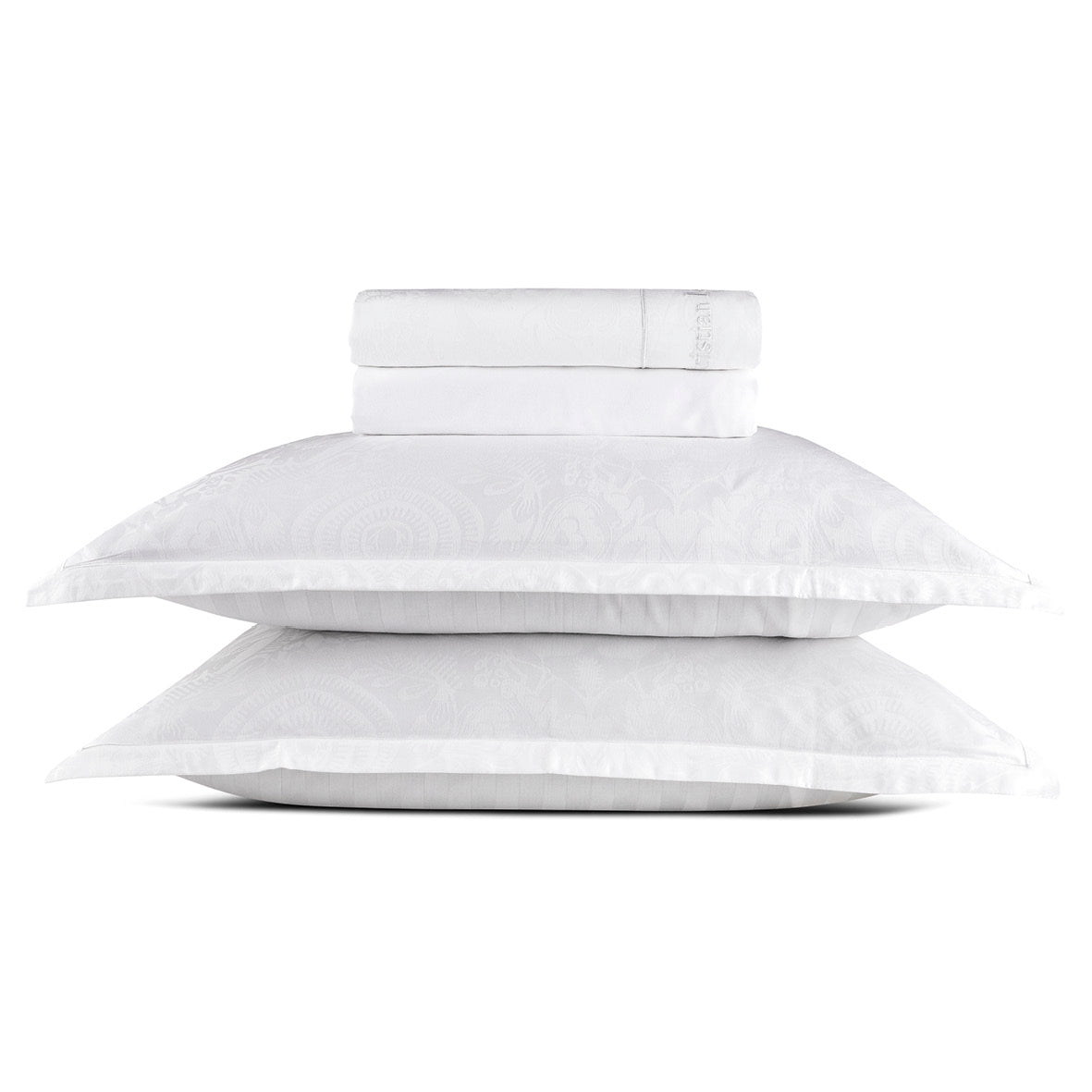 Ensemble de draps : drap-housse, drap plat, taie(s) d'oreiller en satin de coton - tissé Jacquard - dessin Love Stories Blanc - CXL by Christian Lacroix Maison