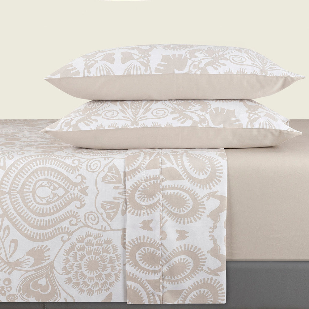 Ensemble de draps : drap-housse, drap plat, taie(s) d'oreiller en satin de coton - dessin Love Stories Taupe - CXL by Christian Lacroix Maison