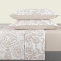Ensemble de draps : drap-housse, drap plat, taie(s) d'oreiller en satin de coton - dessin Love Stories Taupe - CXL by Christian Lacroix Maison