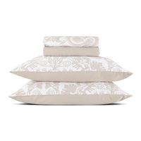 Ensemble de draps : drap-housse, drap plat, taie(s) d'oreiller en satin de coton - dessin Love Stories Taupe - Drap plat : 210 x 270 cm / Drap-housse : 135 x 190/200 x 30 cm - CXL by Christian Lacroix Maison