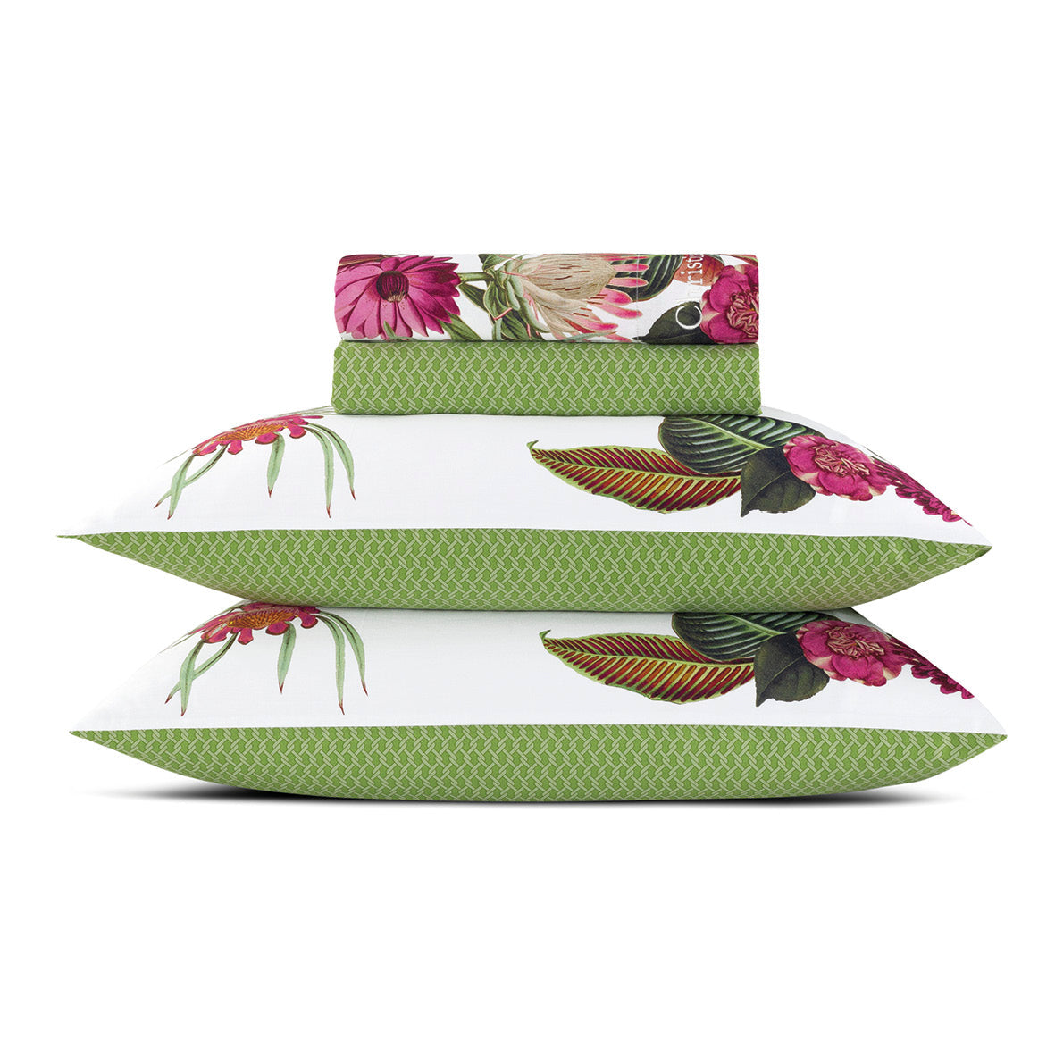 Ensemble de draps : drap-housse, drap plat, taie(s) d'oreiller en satin de coton - dessin Garden Vert - CXL by Christian Lacroix Maison