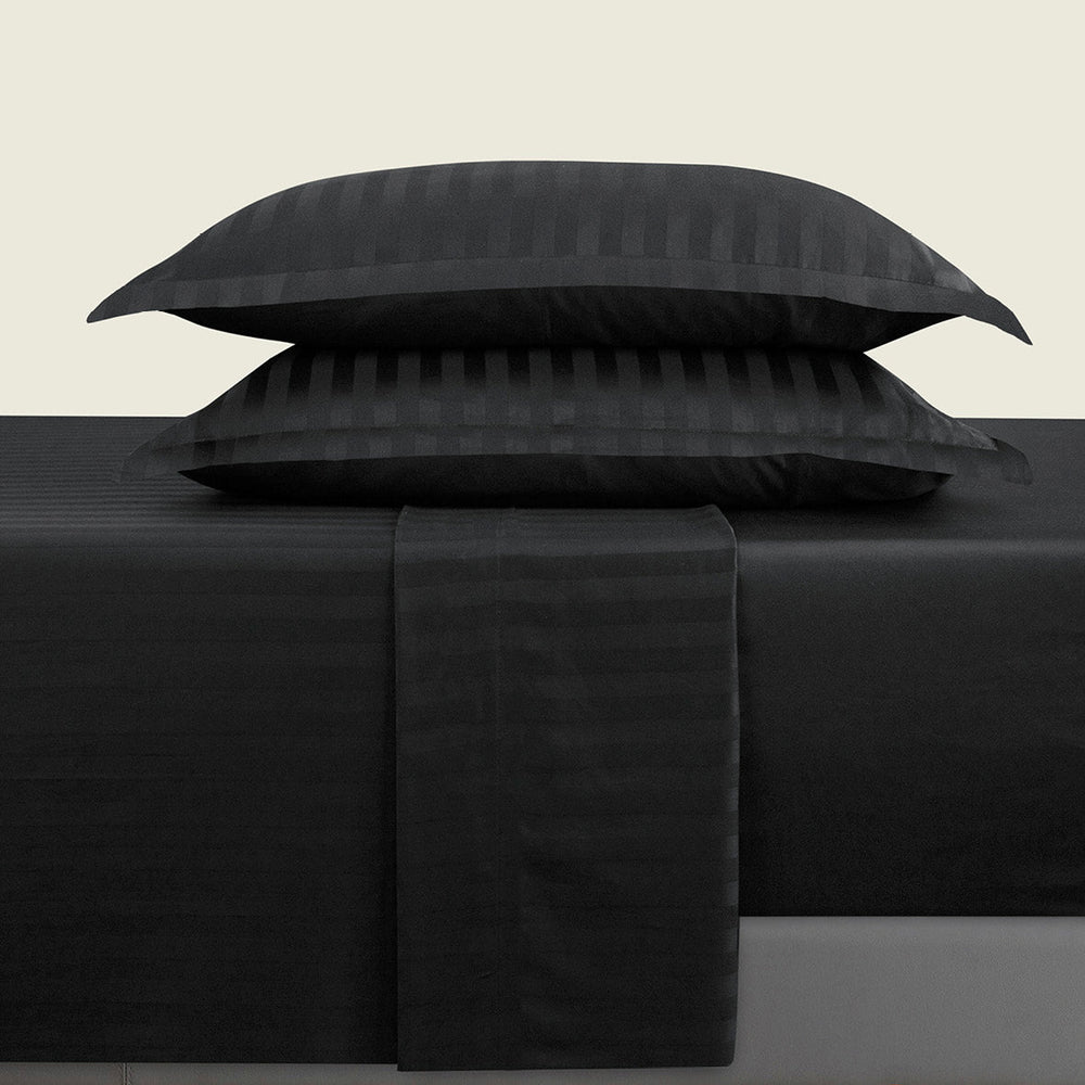 Ensemble de draps satin de coton tissé Jacquard - Rayure Noir - CXL by Christian Lacroix Maison
