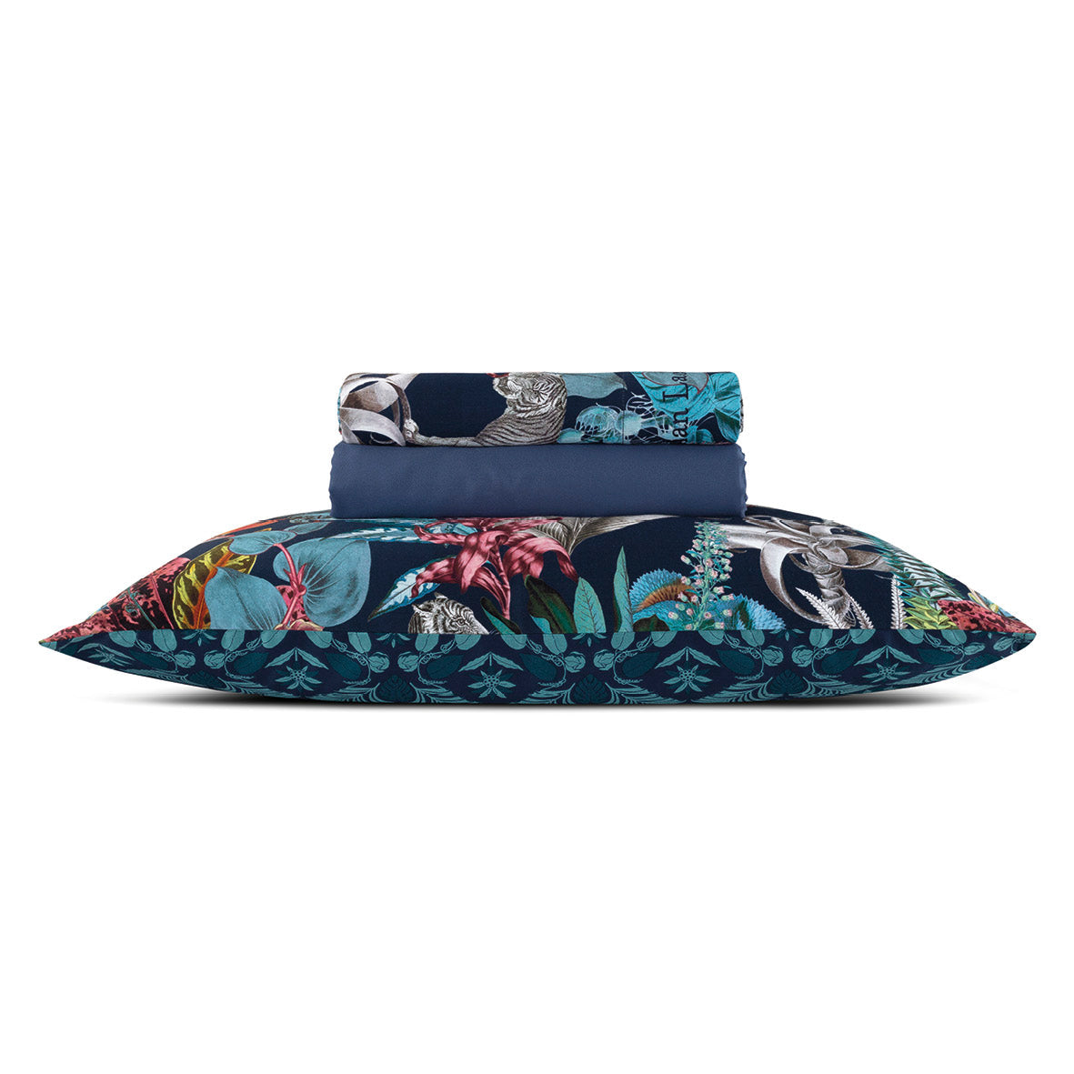 Ensemble de draps : drap-housse, drap plat, taie(s) d'oreiller en satin de coton - dessin Zanzibar bleu - CXL by Christian Lacroix Maison