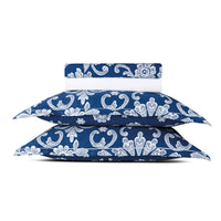 Ensemble de draps satin de coton - Passementerie bleu