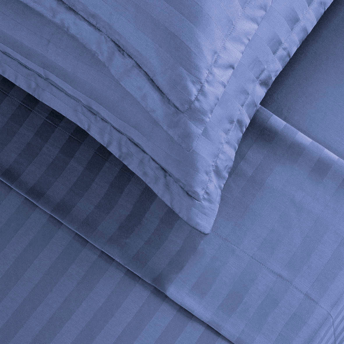 Ensemble de draps satin de coton rayure tissé dobby - Bleu