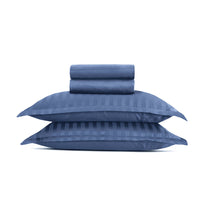 Ensemble de draps satin de coton rayure tissé dobby - Bleu