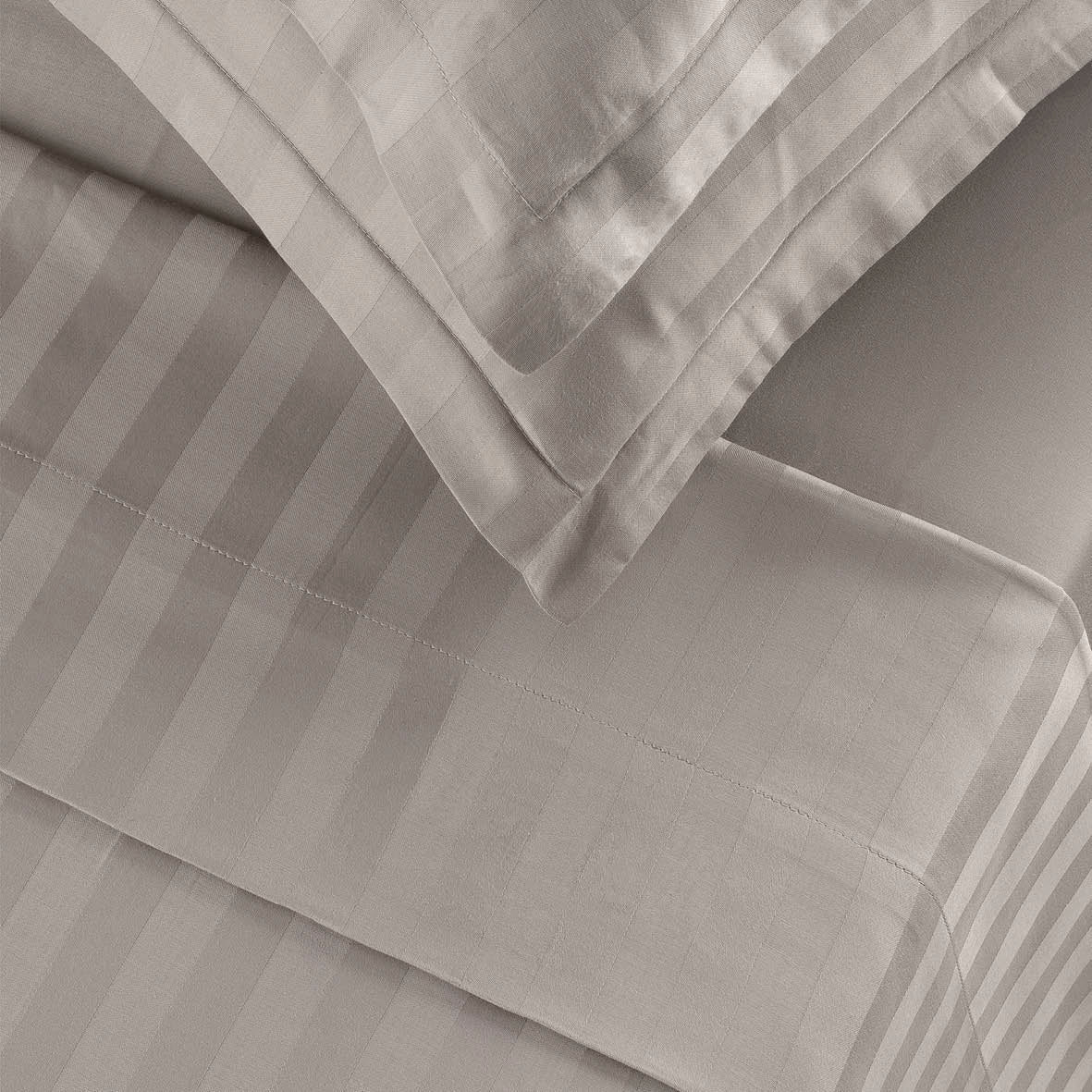Ensemble de draps satin de coton rayure tissé dobby - Taupe