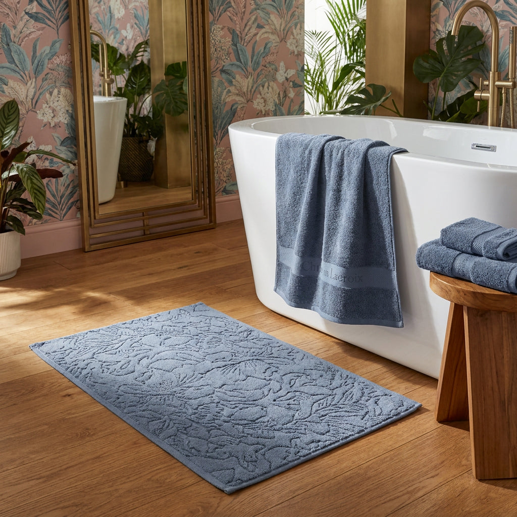 Ensemble de linge de bain 6 pièces (serviettes, drap de bain, lavettes + tapis) - 100 % coton peigné - Azur - CXL by Christian Lacroix Maison