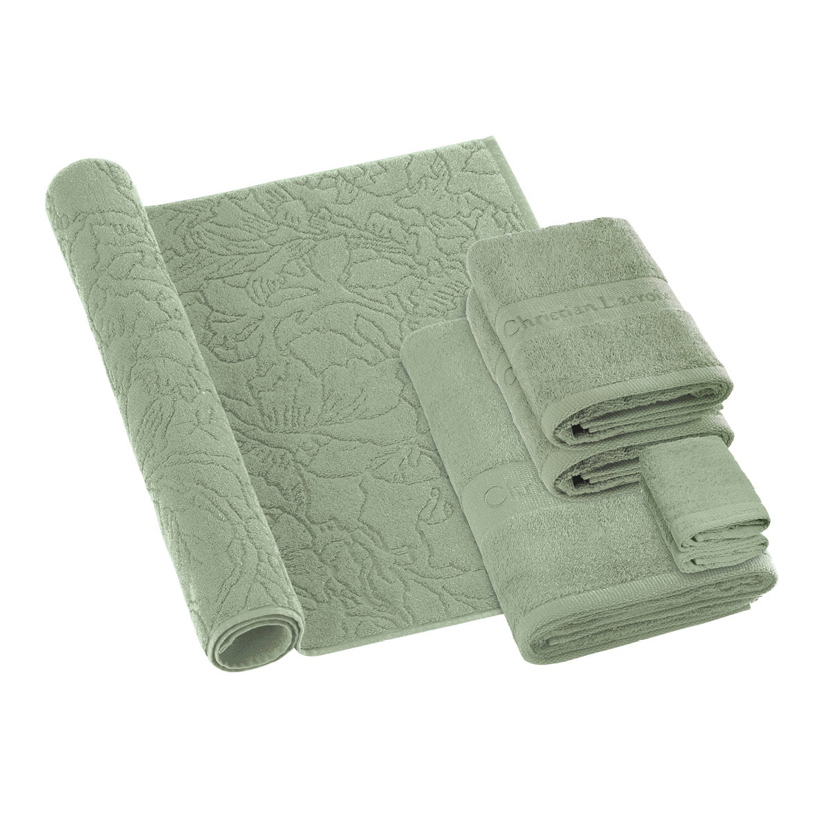 Ensemble de linge de bain 6 pièces (serviettes, drap de bain, lavettes + tapis) - 100 % coton peigné - Azur - CXL by Christian Lacroix Maison