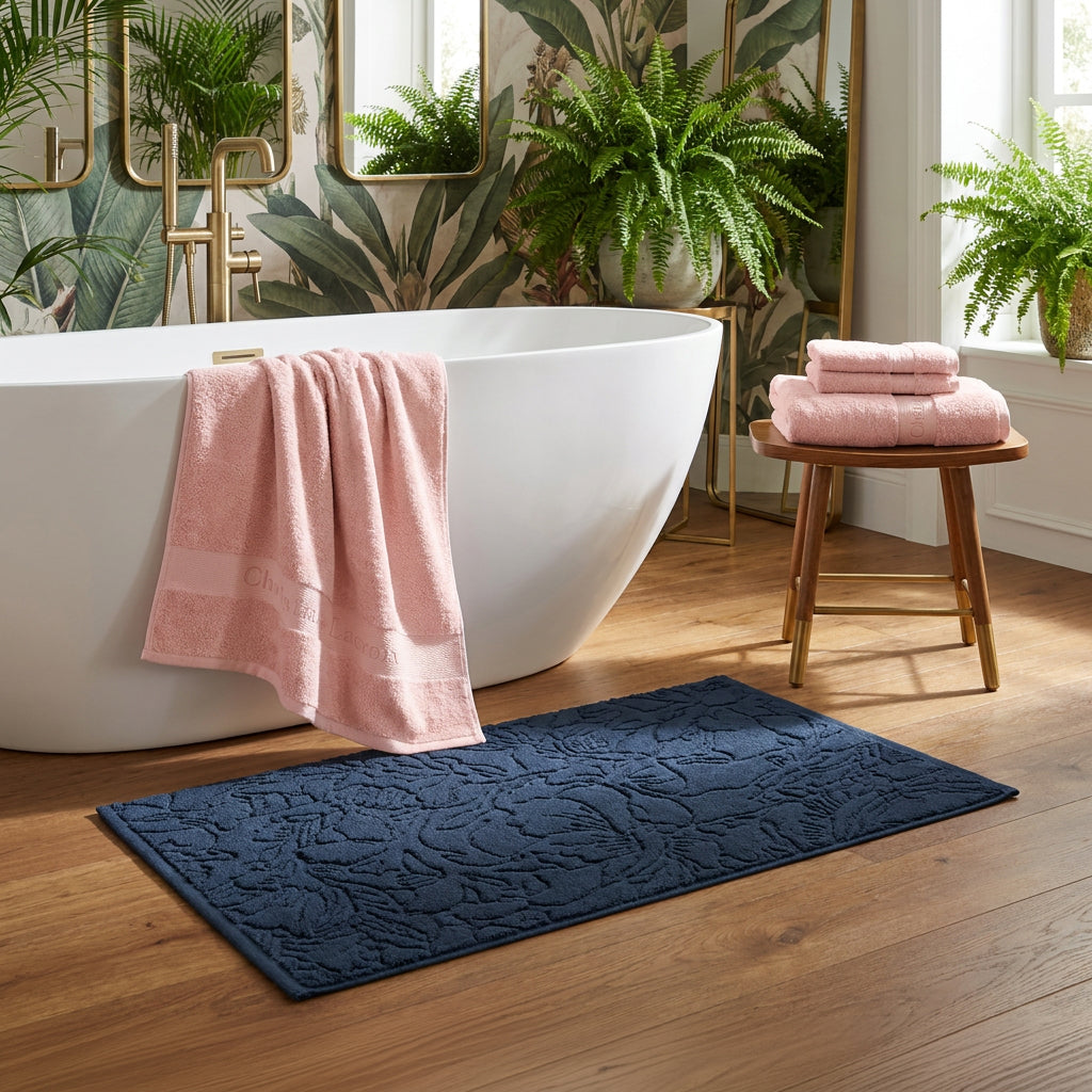Ensemble de linge de bain 6 pièces (serviettes, drap de bain, lavettes + tapis) - 100 % coton peigné - Azur - CXL by Christian Lacroix Maison