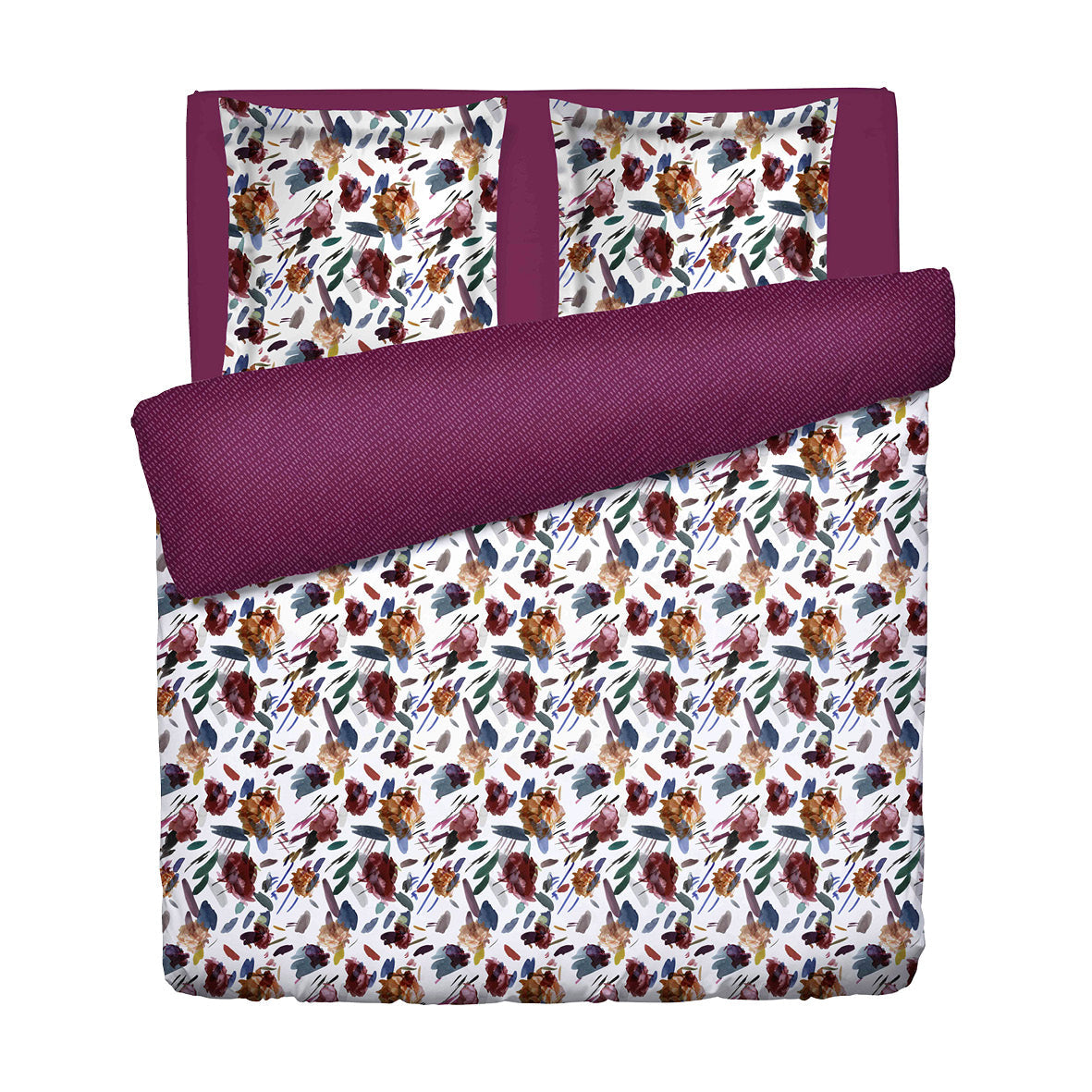 Housse de couette + taie d’oreiller satin de coton - Arty flowers Blanc - 200 x 220 cm + 2 x (80 x 80 cm)