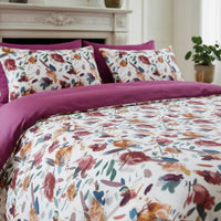 Housse de couette + taie d’oreiller satin de coton - Arty flowers Blanc