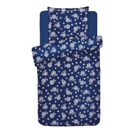 Housse de couette + taie d’oreiller satin de coton - Blossom Bleu foncé - 135 x 200 cm + 80 x 80 cm