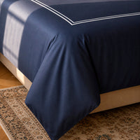 Housse de couette + taie d'oreiller satin de coton - Nîmes Blanc / Bleu foncé - CXL by Christian Lacroix Maison