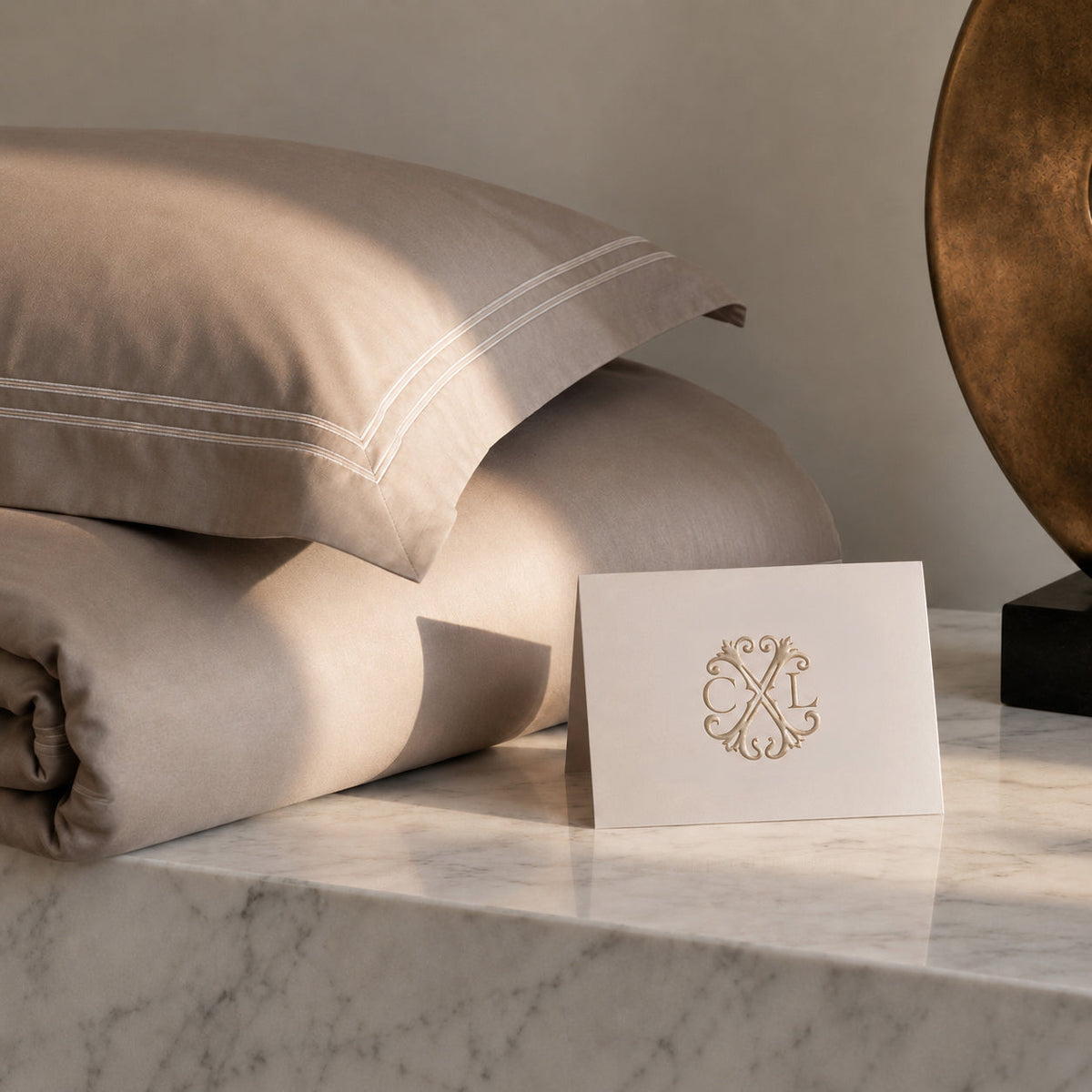 Housse de couette + taie d'oreiller satin de coton - Nîmes Taupe / Taupe - CXL by Christian Lacroix Maison