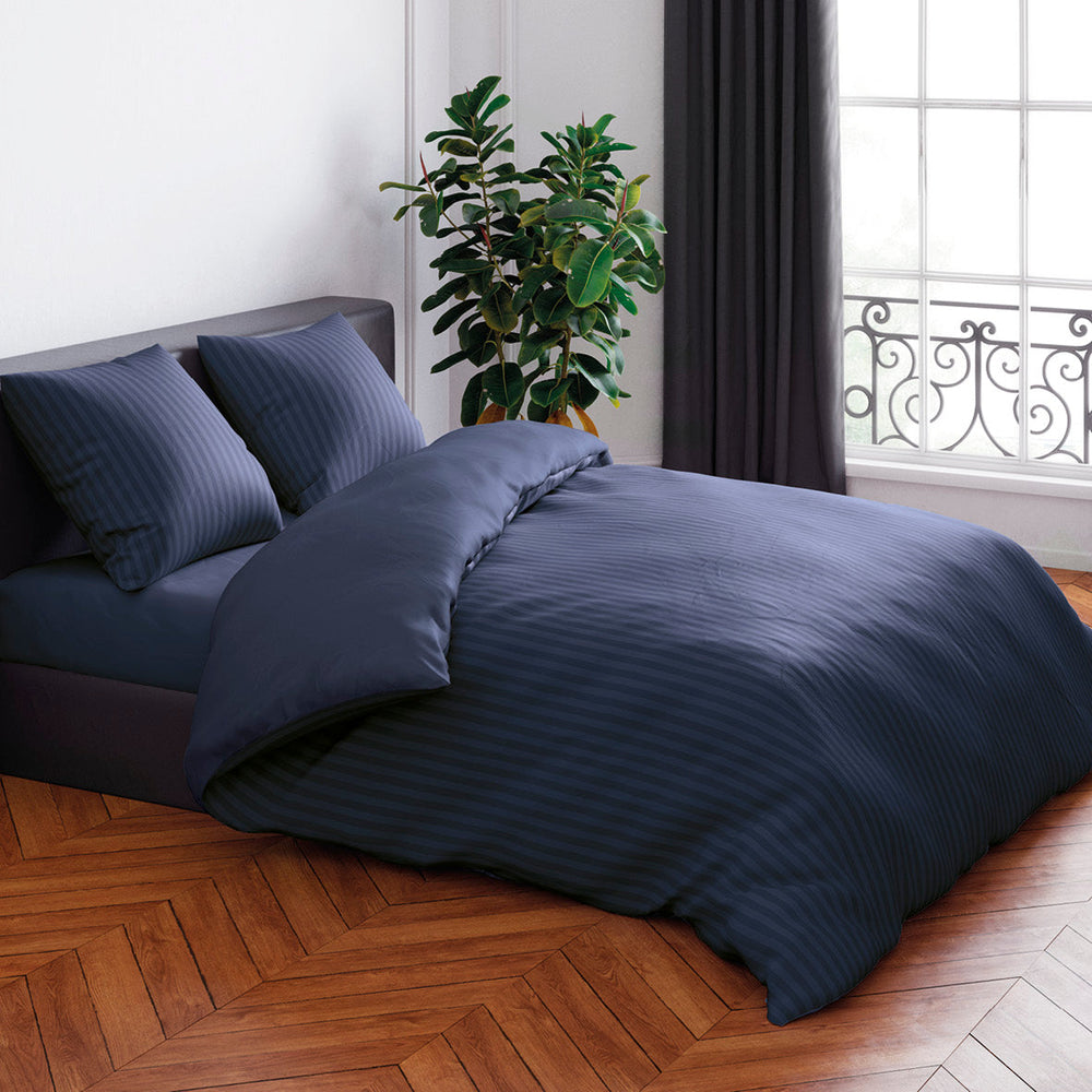 Housse de couette + taie(s) d'oreiller en satin de coton - Bleu foncé rayé - CXL by Christian Lacroix Maison